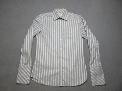 Camisa social masculina Ted Baker 15 cinza roxa listrada resistência negócios punho francês - Imagem 1 de 4