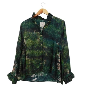 Bokja Silk Herbs Yes Rüschen Shirt Langarm Rüschen Ausschnitt Shirt Oberteil XS-S - Bild 1 von 8