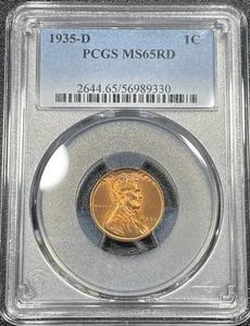 1935 D Lincoln Wheat Cent 1c PCGS MS65RD Denver Nice Red Cent E330 - Picture 1 of 4