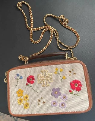 Tory Burch Britten Applique Small Top Handle Case Bag Crossbody Khaki/brown - Image 1 of 4