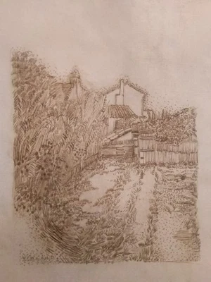VINCENT VAN GOGH Paisaje Grande Dibujo a Mano en Tinta y Tiza sobre Papel Foto 1 de 4