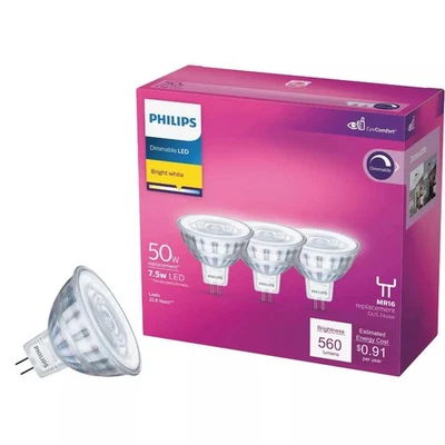 Philips MR16 GU5.3 LED Floodlight 50W Equivalent, Dimmable, Bright White 3000k- - Image 1 of 4