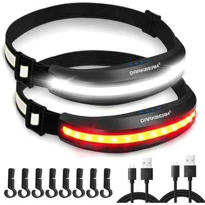 LED Stirnlampe COB, wiederaufladbar, USB, Flutlicht, Rotlicht, 2 Stück, leicht, - Bild 1 von 2