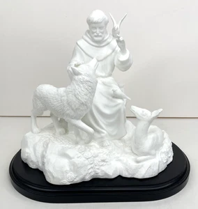 Lenox St. Francis of Assisi Sculpture Wolf Deer Doves White Bisque Bone China - Picture 1 of 10