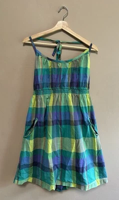 Old Navy 100% Cotton Halter Dress Size XL Gingham Plaid Blue Green Pockets EUC - Image 1 of 4