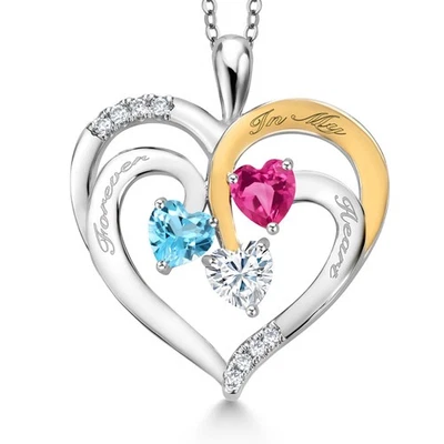 Colgante enchapado en rodio zafiro rosa topacio azul suizo de 1,57 quilates con cadena Foto 1 de 3