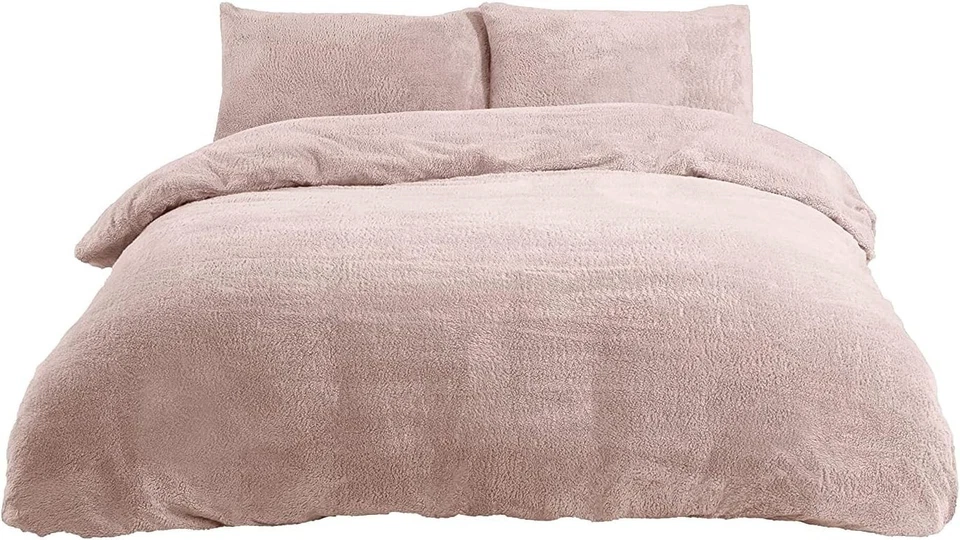 Single Duvet Cover & Pillow Case Set Teddy Fleece Blush Pink 135x200cm-Sleepdown