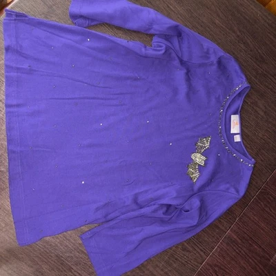 Quacker Factory Purple Sweater with Bat Rhinestones Size Large - Image 1 of 4