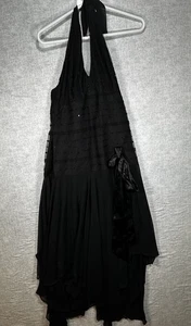 K Studio Y2K Dress Sz 8 Halter Open Back Drop Waist Sequin Mesh Asymmetrical Hem - Picture 1 of 7