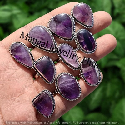 A+ 大批量销售紫水晶宝石戒指 925 纯银盘珠宝首饰 批量 — 第 1/4 张图片