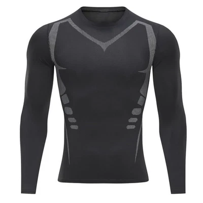 Men's Compression Shirt Athletic Sports Long Sleeve Baselayer Quick-Drying Br... - Image 1 of 4