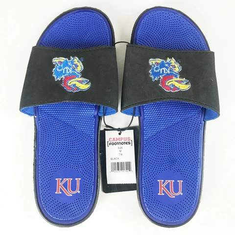 Kansas Jayhawks Campus Footnotes Slide Sandals Womens Size M 7/8 Blue/Black Cover