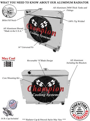 Radiador CR Champion 3 filas, ventilador de 16", cubierta-1970-1985 Jeep serie CJ Chevy Config Foto 1 de 4