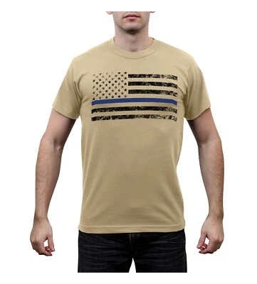 Rothco Thin Blue Line T-Shirt - Desert Sand TBL American Flag Casual Tee Shirt - Image 1 of 4