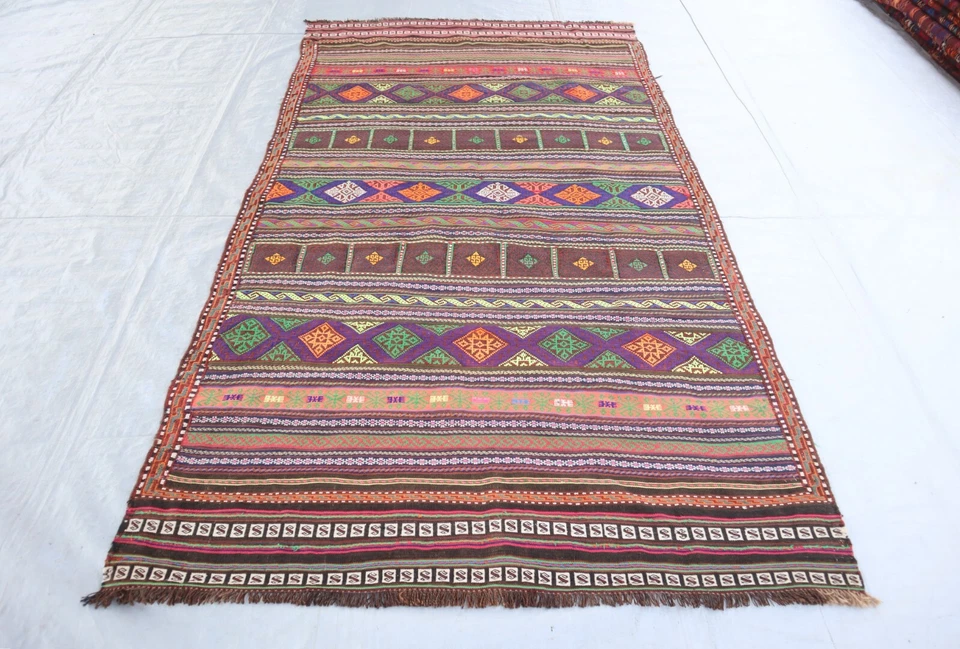 One Of a Kind Antique Rug 5x8 ft, Afghan Handwoven Rug, Geometric Flatweave Rug - Image 1 of 4