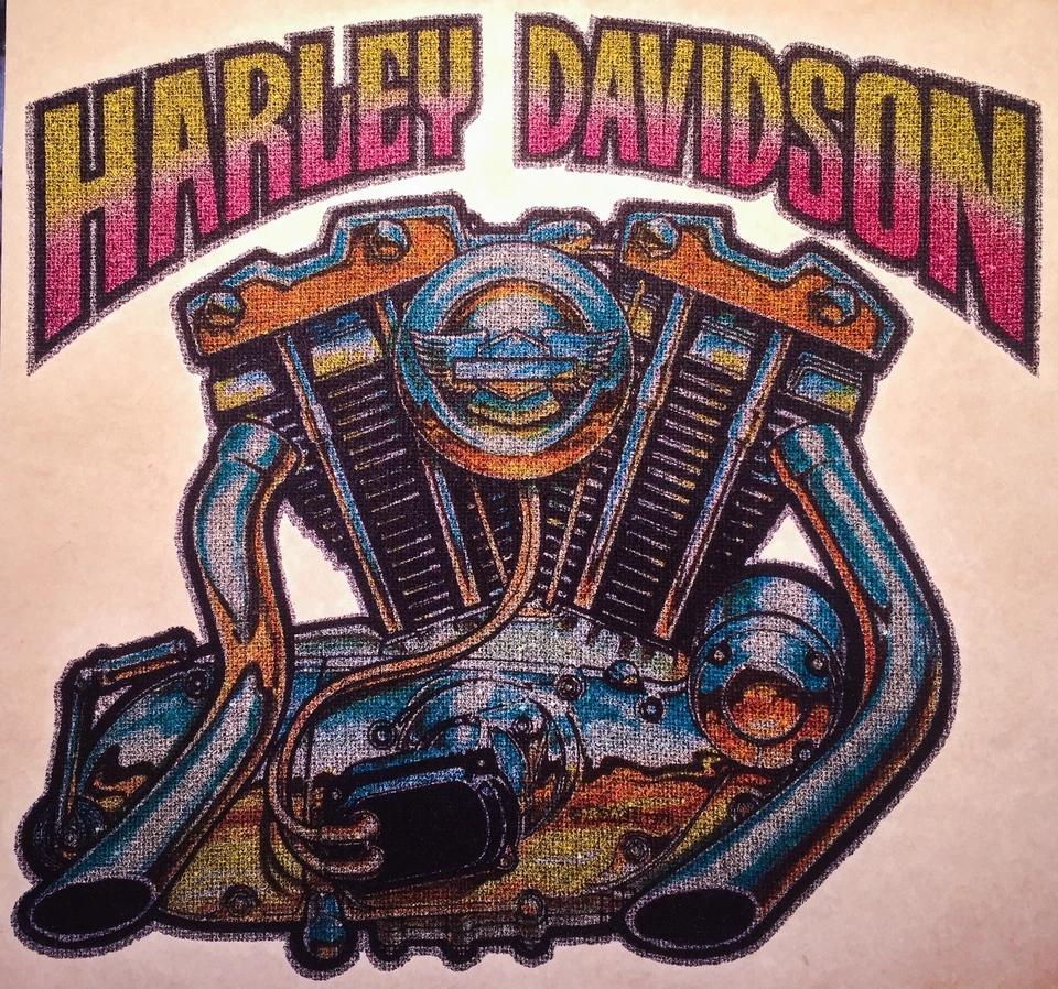 Lic vTg 70s Harley Davidson V-Twin Motorcycle chopper 3D hog NOS t-shirt iron-on - Image 1 of 1