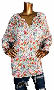 Jones NY 3X Plus Top NWT Floral Prints Soft Blouse V Neck 3/4 Sleeves Shirt - Picture 1 of 9