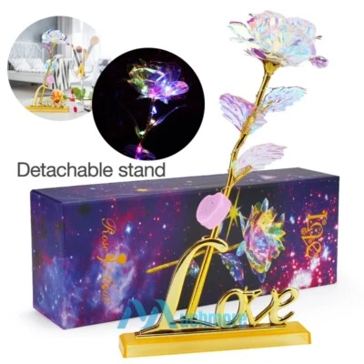 Cristal Galaxia Rosa Encantada Flor En Vidrio Luz LED Morther Novia Regalo Foto 1 de 4