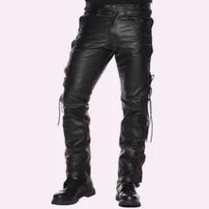 Leather Pants For Men In Side Lace Design And Pure Hand Crafted Leather - Picture 1 of 2