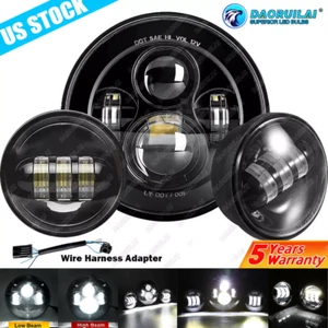 7"inch LED DRL Headlight + Passing Lights For Harley Davidson Touring Road King  - Picture 1 of 12