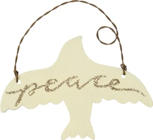 NEW!~"PEACE" DOVE/BIRD Cream Tin/Metal Christmas Ornament/Sign~Primitive/Country - Picture 1 of 1
