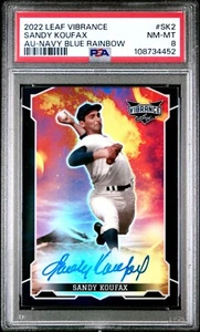 2024 LEAF VIBRANCE SANDY KOUFAX AUTO BLU NAVY ARCOBALENO PSA 8 HOF DODGERS - Foto 1 di 2