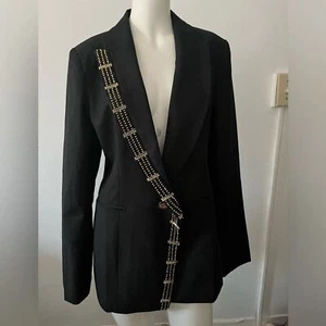 NWT Shauna Courtney London cotton black gold beaded trim military blazer Small - Picture 1 of 9