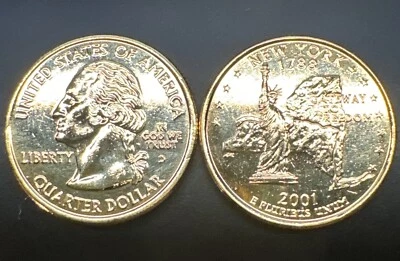 2001 P & D New York - 24 Karat Gold Plated State Quarter - Image 1 of 2
