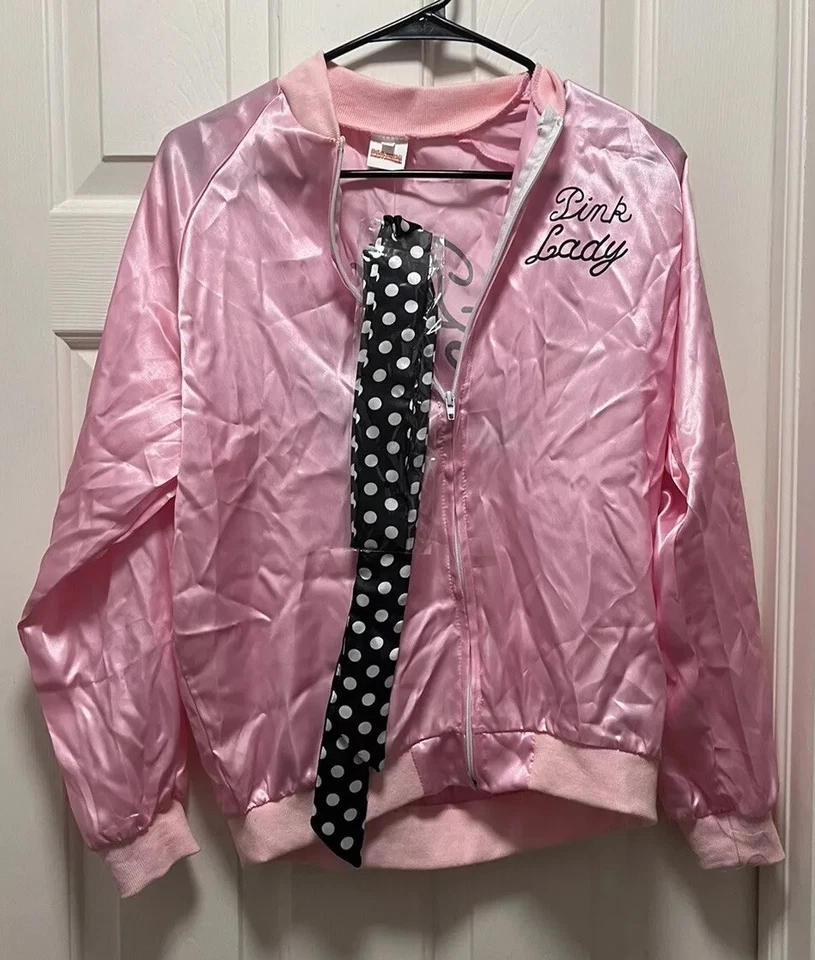 Womens Pink Lady 1950s Satin Jacket Costume grease style maxim party supplies - Image 1 of 4
