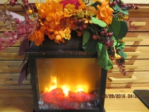 FALL LANTERN--LOOKS LIKE A FIREPLACE BURNING INSIDE--BATTERY OPERATED---#Y59A-10 - Picture 1 of 24