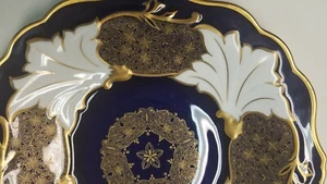 Vintage Echt Weimar Kobalt Jutta Gold Elegante Kuchenplatte - Bild 1 von 6