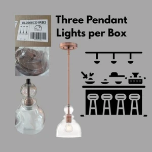 Indoor Pendant Lights 3 ct. Copper Finish w/ Clear Seeded Glass NEW in Box - Picture 1 of 11