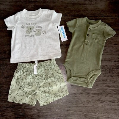 Carter's Child Of Mine Baby Boys 3 Piece Koala Bear Short Set Size 0-3M New - Image 1 of 4