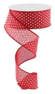 Cinta de puntos suizos elevados, puntos blancos en rojo real, cinta con cable, 1,5" de ancho X 10" de año - Imagen 1 de 1