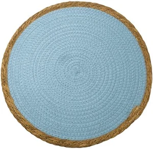 Platzset Untersetzer Seegras Baumwolle Hellblau Natur Rund Tischdeko Küche 38cmØ - Bild 1 von 1