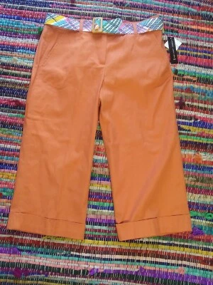 NUEVO CON ETIQUETAS LARRY LEVINE Talla 6 Pantalones Cortos Elastizados Midise Naranja Mandarina Con CINTURÓN $40 Foto 1 de 4