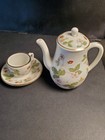 Wedgwood miniature coffee pot and cup and saucer Wild Strawberry pattern