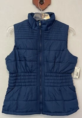 Outer Edge Womens Large Blue Zip-Up Quilted Elastic-Waist Puffer Vest NWT! M1346 - Image 1 of 4