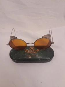 Willson Googles Safety Glasses 1920s Antique w Case Style Amber Lenses - Picture 1 of 4