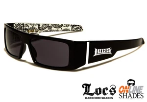 LOCS Authentic Gangster Cholo Flat Top Black Sunglasses WHITE BANDANA OG Shades - Picture 1 of 2