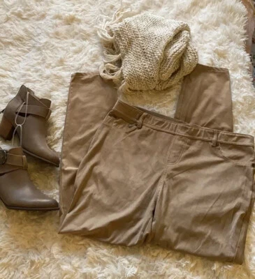 Mujer XL NUEVO CON ETIQUETAS Diane Gilman Dg2 Gamuza Sensación Leggings Camel Tostado Foto 1 de 4