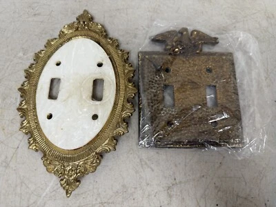 Vintage Pearl Maid Double Light Switch Plate | Mother of Pearl Brass Cover x2 - Image 1 of 4