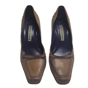 Tacones marrones Manolo Blahnik cuero Mary Jane para mujer 38.5 8.5 - Imagen 1 de 12