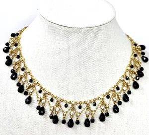 "Collar gargantilla Monet con cuentas de diamantes de imitación de cristal negro enchapado en oro de 22 quilates 16"" de colección" - Imagen 1 de 12