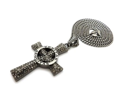 Hip Hop Hematite VERITAS AEQUITAS 十字吊坠 & 3 毫米 24 英寸古巴链式项链 — 第 1/4 张图片