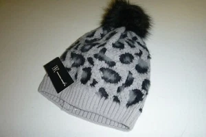 INC International Concepts Designer grauer Leopard POM Nylon Strick Beanie SKIütze - Bild 1 von 7