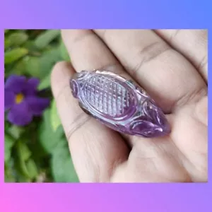 Amethyst Engraved Loose Gemstone Carving, Concave Bottom. Boat Shape Stone - Picture 1 of 7