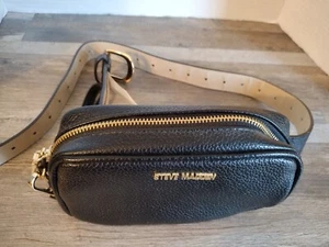 STEVE MADDEN Pebbled LOGO Zipper Fanny Pack Belt Bag Purse NWT BLACK - Picture 1 of 10
