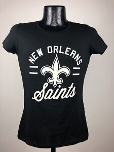 Women's Majestic New Orleans Saints Black Script Cotton Short Sleeve Shirt NWT S