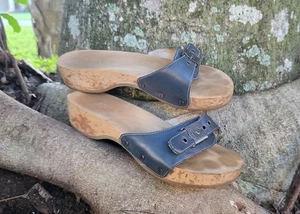 Sandali da ginnastica vintage originali Dr. Scholls donna taglia 6 in legno blu navy - Foto 1 di 7